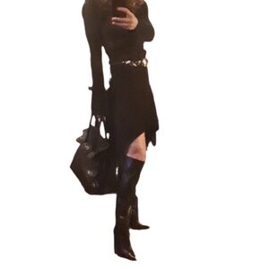 New Zara Black Snakeskin Over the Knee Boots